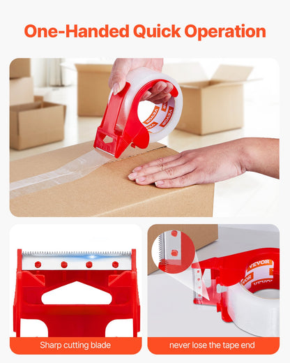 Genomskinlig packtejp, 7,5 cm kärna, 6 rullar 4,8 cm x 65 yards packtejp med dispenser, 2,7 mil kraftig packtejp utformad för flytt, förvaring och packning, frakt och utskick