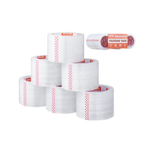 Genomskinlig packtejp, 7,5 cm kärna, 6 rullar 7,5 cm x 65 yards packtejp, 2,7 mil tjock, kraftig packtejp utformad för flytt, förvaring och packning, frakt och utskick, kontor