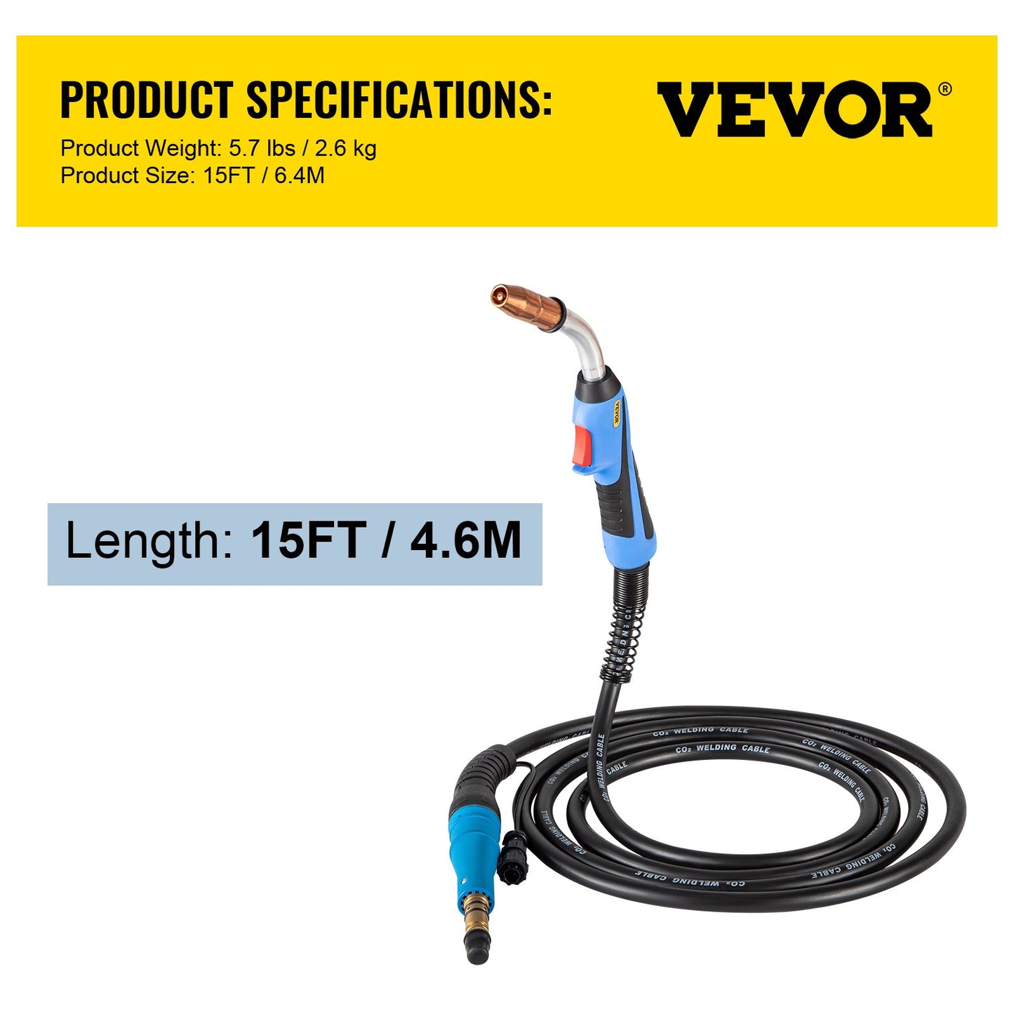 Mig-svetspistol 250 Amp 4,5 m, passar till svetsbrännare Miller-svetspistol M-25 Svetsbrännare Stinger Ersättning passar till Miller M-25 Artikelnummer 169598 passar 0,030"-0,035" tråd