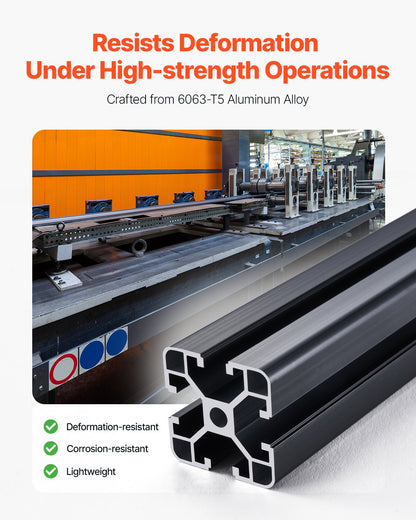 4 st. 23,6 tum (600 mm) T-spår 4040 aluminiumprofil, anodiserad linjär skena enligt europeisk standard, höghållfast extruderad aluminiumskena för 3D-skrivare, CNC-maskin DIY, lasergravering, svart