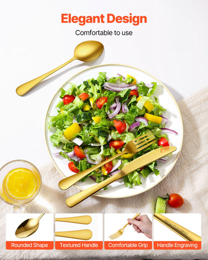 100-delars bestickset i guldfärgat silver, livsmedelsklassat bestick i rostfritt stål för 20 personer, spegelblank bestickset, diskmaskinssäkert porslin för kök och hem, inklusive kniv, gaffel och sked