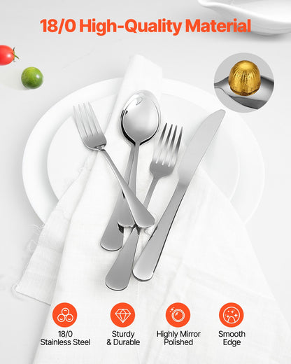 30-delars bestickset, livsmedelsklassade bestick i rostfritt stål, spegelblank bestickset, diskmaskinssäkert porslin för kök och hem, plats för 6 personer, inklusive kniv, gaffel och sked