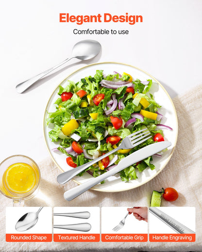 30-delars bestickset, livsmedelsklassade bestick i rostfritt stål, spegelblank bestickset, diskmaskinssäkert porslin för kök och hem, plats för 6 personer, inklusive kniv, gaffel och sked