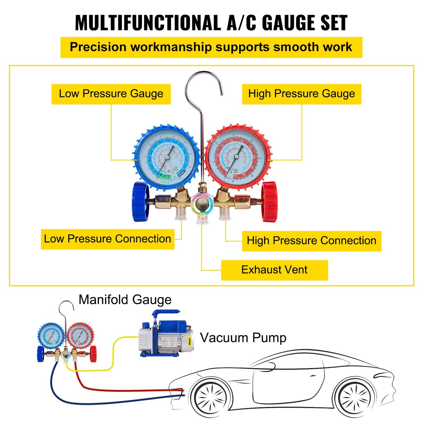 233 L/min (4CFM) 246W (1/3HK) Vakuumpump AC vakuumpump AC vakuumpump vakuumkammare vakuumtorkpump HVAC Kylning R22 R12 R134A R502 Luftkonditioneringsadapter AC