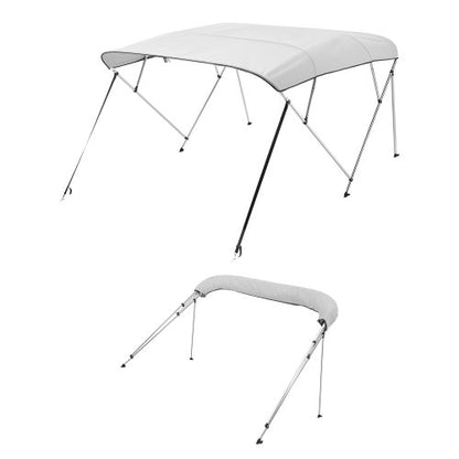 Biminitopp för båt med 4 bogar, 600D polyesterkapell med aluminiumram, vattentätt och solskyddande båtmarkiskapell med förvaringsväska, 2 stödstänger, 4 remmar, 236 cm L x (162 cm-198 cm B x 142 cm H), ljusgrå