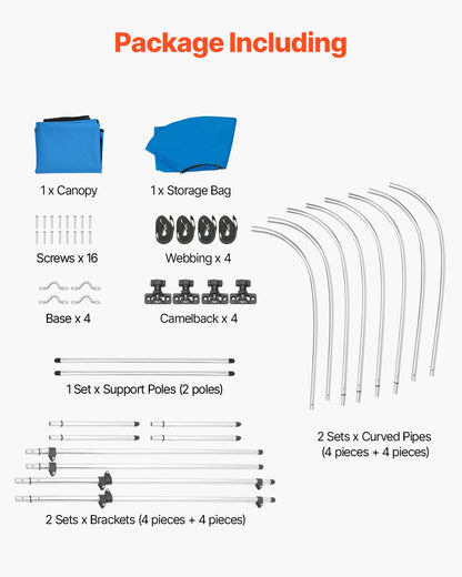 Biminitopp för båt med 4 bogar, 600D polyesterkapell med aluminiumram, vattentätt och solskyddande båtmarkiskapell med förvaringsväska, 2 stödstänger, 4 remmar, 96"L x (67"-72")B x 54"H, Pacific Blue