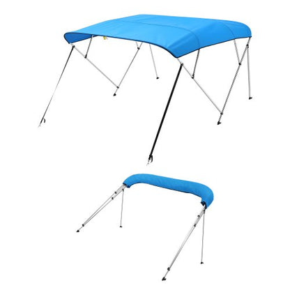 Biminitopp för båt med 4 bogar, 600D polyesterkapell med aluminiumram, vattentätt och solskyddande båtmarkiskapell med förvaringsväska, 2 stödstänger, 4 remmar, 96"L x (85"-90")B x 54"H, Pacific Blue