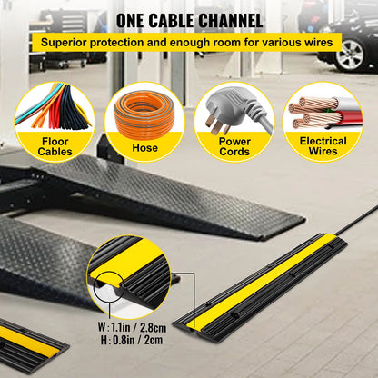 4-pack 1-kanals gummikabelskyddsramper 102x15,5x3 cm Kraftiga 8164,7 kg lastkapacitet Kabelskydd Kabelsladdskydd Ramp Farthinder Uppfart Slang Kabelramp Skyddsskydd