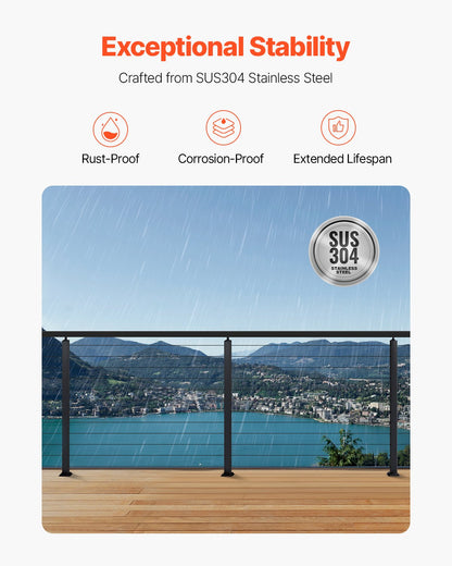 4-pack kabelräckesstolpe, 42x2x2 tum horisontellt hål för däckräcke med förborrade hål, kabelräckesstolpe i rostfritt stål med horisontellt och böjt fäste, svart, 4JZLGZXHS106URZU0001V0