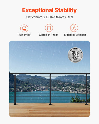 4-pack kabelräckesstolpe, 36x2x2 tum horisontellt hål för däckräcke med förborrade hål, kabelräckesstolpe i rostfritt stål med horisontellt och böjt fäste, svart, 4JZLGZXHS914MY65M001V0