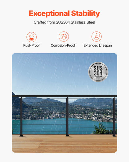 4-pack kabelräckesstolpe, 36x1x2 tum horisontellt hål däckräckesstolpe med förborrade hål, kabelräckesstolpe i rostfritt stål med horisontellt och böjt fäste, svart, 4JZLGZXHS914UUOI6001V0