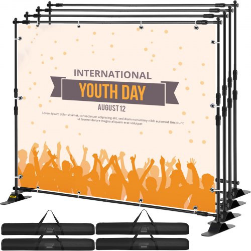 2.44m Display Backdrop Banner Stand Adjustable Telescopic Lightweight Trade Show Wall Exhibitor x 4 PACK