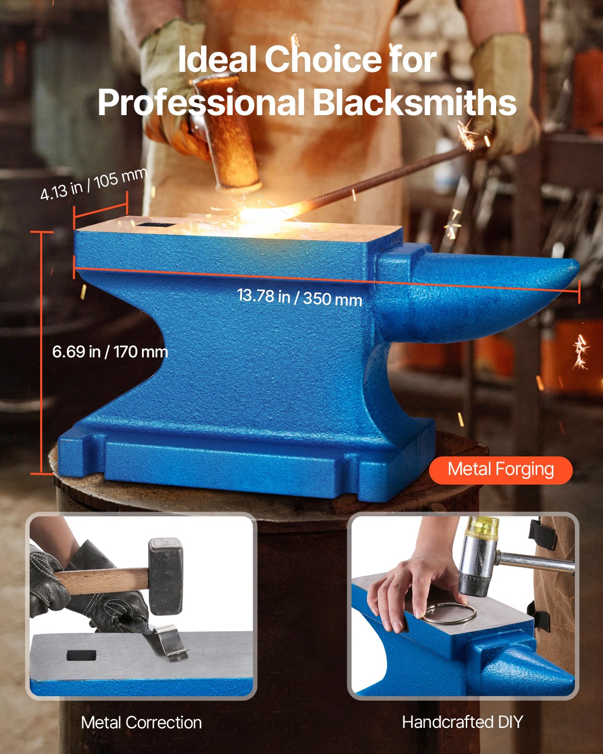 Städ i ett horn, 55 pund, gjutjärnsstäd, smed, tål hårda slag, städ, robust, runt horn, smed, juvelerare, metallsmedsverktyg, till salu, smidesverktyg och utrustning