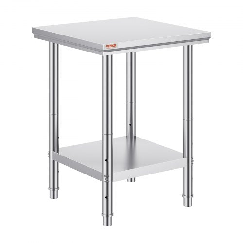 Arbetsbord 24 x 24 x 32 tum NSF arbetsbord i rostfritt stål för kommersiellt kök, förberedelsebänk 60 x 60 x 80 cm med nedre hyllplan, arbetsbord silverfärgat för kommersiellt kök, restaurang