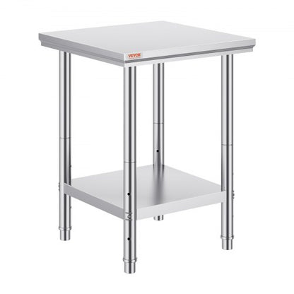 Arbetsbord 24 x 24 x 32 tum NSF arbetsbord i rostfritt stål för kommersiellt kök, förberedelsebänk 60 x 60 x 80 cm med nedre hyllplan, arbetsbord silverfärgat för kommersiellt kök, restaurang