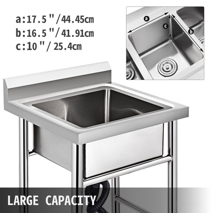Handgjord diskho Icke-magnetisk Rostfri Köksdiskho Handgjord 1 Fack 17,5 x 10 x 16,5 Tum Kapacitet Stor Badkarsdiskho För Bondgårdscafé Butik Sjukhus