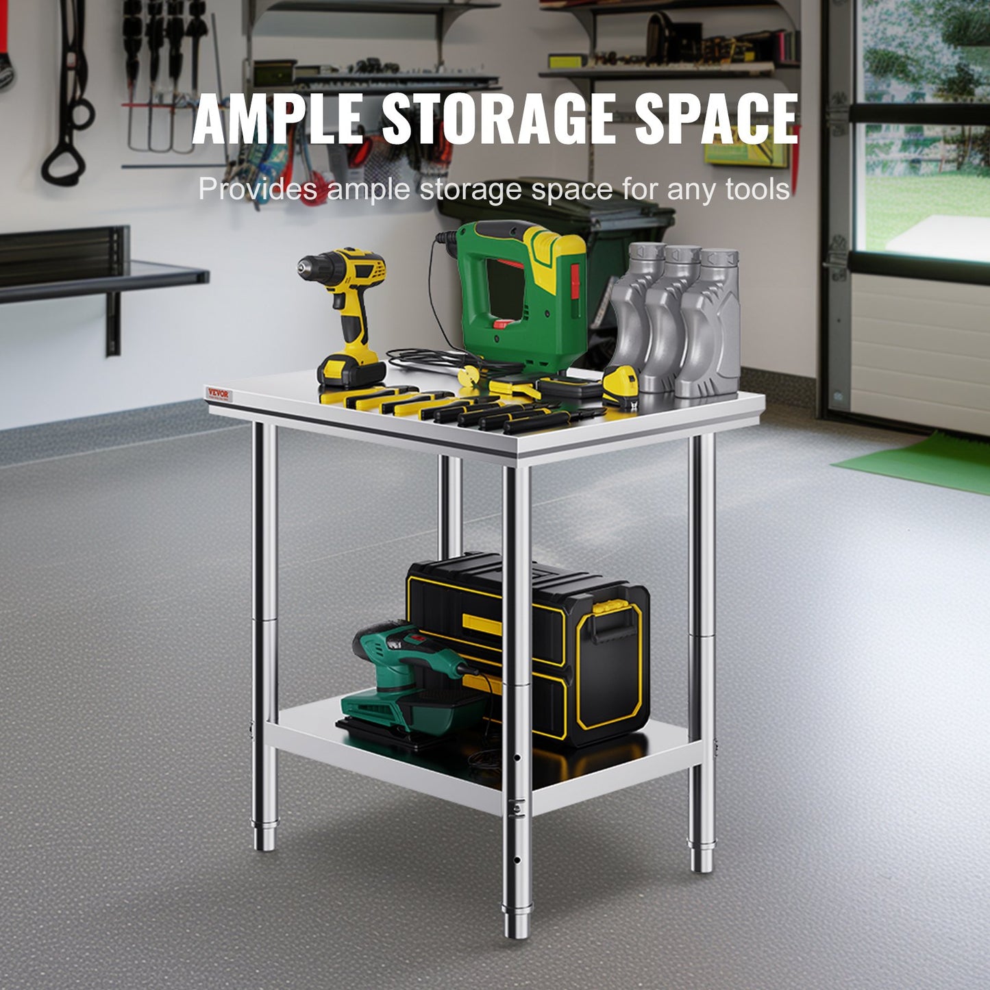 Arbetsbord 24 x 30 x 32 tum NSF arbetsbord i rostfritt stål för kommersiellt kök, förberedelsebänk 60 x 76 x 80 cm med nedre hyllplan, arbetsbord silverfärgat för kommersiellt kök, restaurang