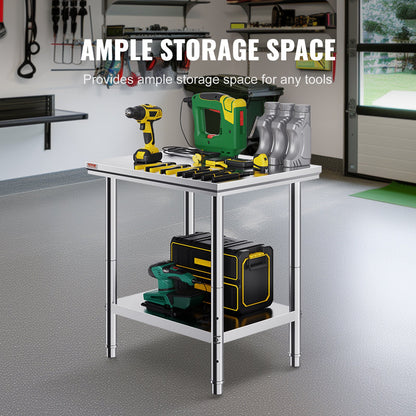 Arbetsbord 24 x 30 x 32 tum NSF arbetsbord i rostfritt stål för kommersiellt kök, förberedelsebänk 60 x 76 x 80 cm med nedre hyllplan, arbetsbord silverfärgat för kommersiellt kök, restaurang