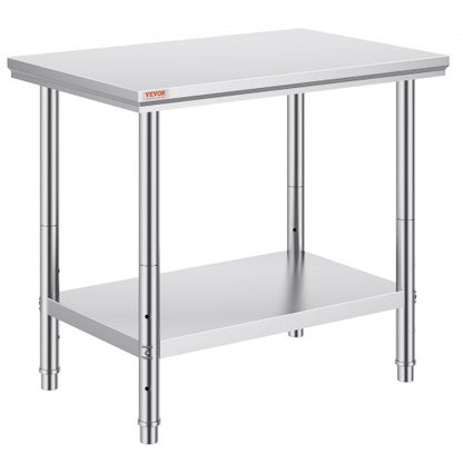 Förberedelsebord i rostfritt stål, 900x600x800 mm, 300 kg lastkapacitet, kraftigt arbetsbord i metall med 3 justerbara höjdnivåer, kommersiell arbetsstation för kök, garage, restaurang, trädgård