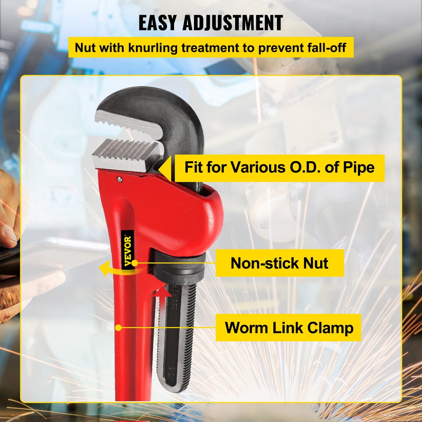 Rörtång, 51 tum, kraftig gjutjärns rak rörmokare, justerbart rörmokarverktyg för handfat, toalett, badrum, kök, reparation, installation