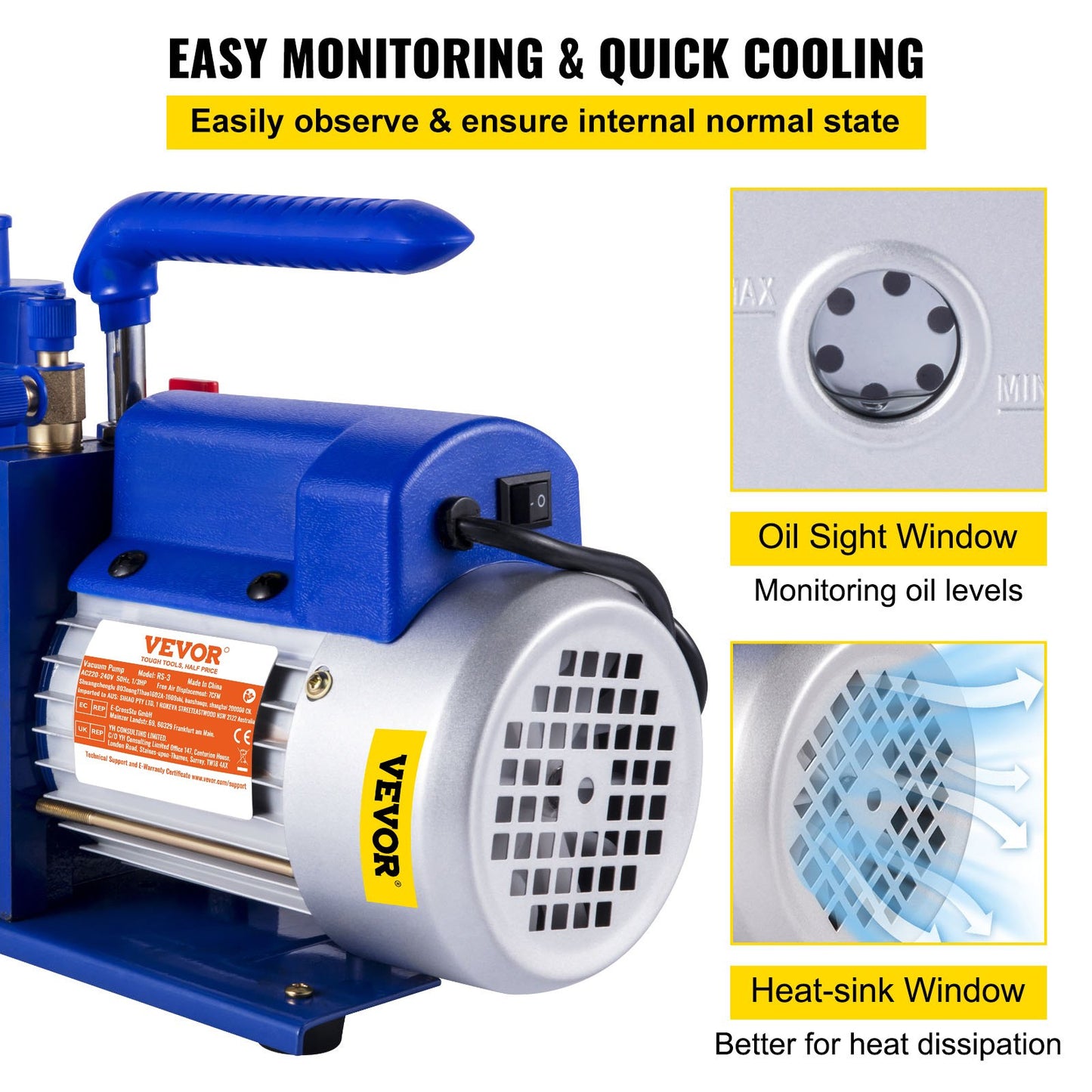 Enstegs vakuumpump med roterande lamell 7CFM 1/2HP djup HVAC