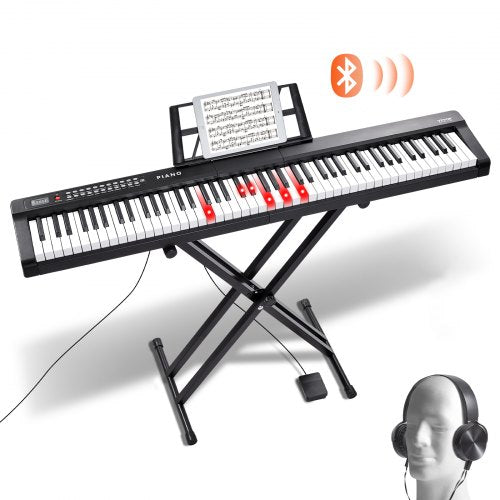 88 tangenters digitalpiano, halvviktade tangenter, fullstort elektriskt pianoset med justerbart stativ, inbyggda högtalare, sustainpedal, hörlurar, Bluetooth MIDI USB för nybörjare