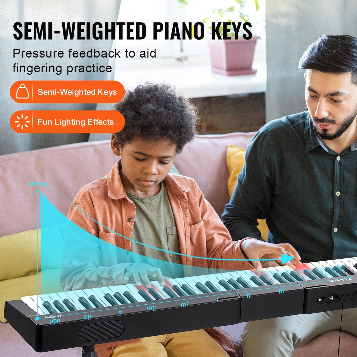 88 tangenters digitalpiano, halvviktade tangenter, elektriskt bärbart pianoset i full storlek med 1000 toners inbyggda högtalare, sustainpedal, hörlurar, Bluetooth MIDI USB för nybörjare