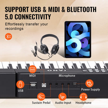 88 tangenters digitalpiano, halvviktade tangenter, elektriskt bärbart pianoset i full storlek med 1000 toners inbyggda högtalare, sustainpedal, hörlurar, Bluetooth MIDI USB för nybörjare