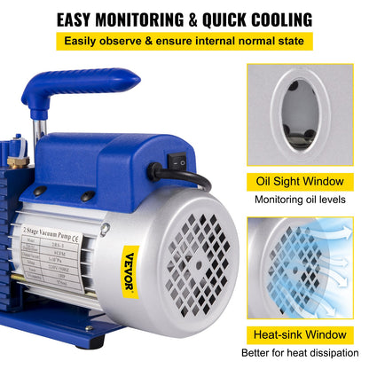 370 ml 533 l/min (9 CFM) 746 W (1 hk) Luftkonditionering Kylmedium Vakuumpump Vakuumkammare med pump Avgasningskammare med pump AC Vakuumpump