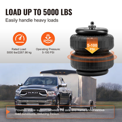 Krockkuddesats, luftfjädringsats kompatibel med 2003-2013 Dodge Ram 2500 4WD, 2003-2018 Dodge Ram 3500 4WD, 5000 lbs lastning, 5 till 100 PSI