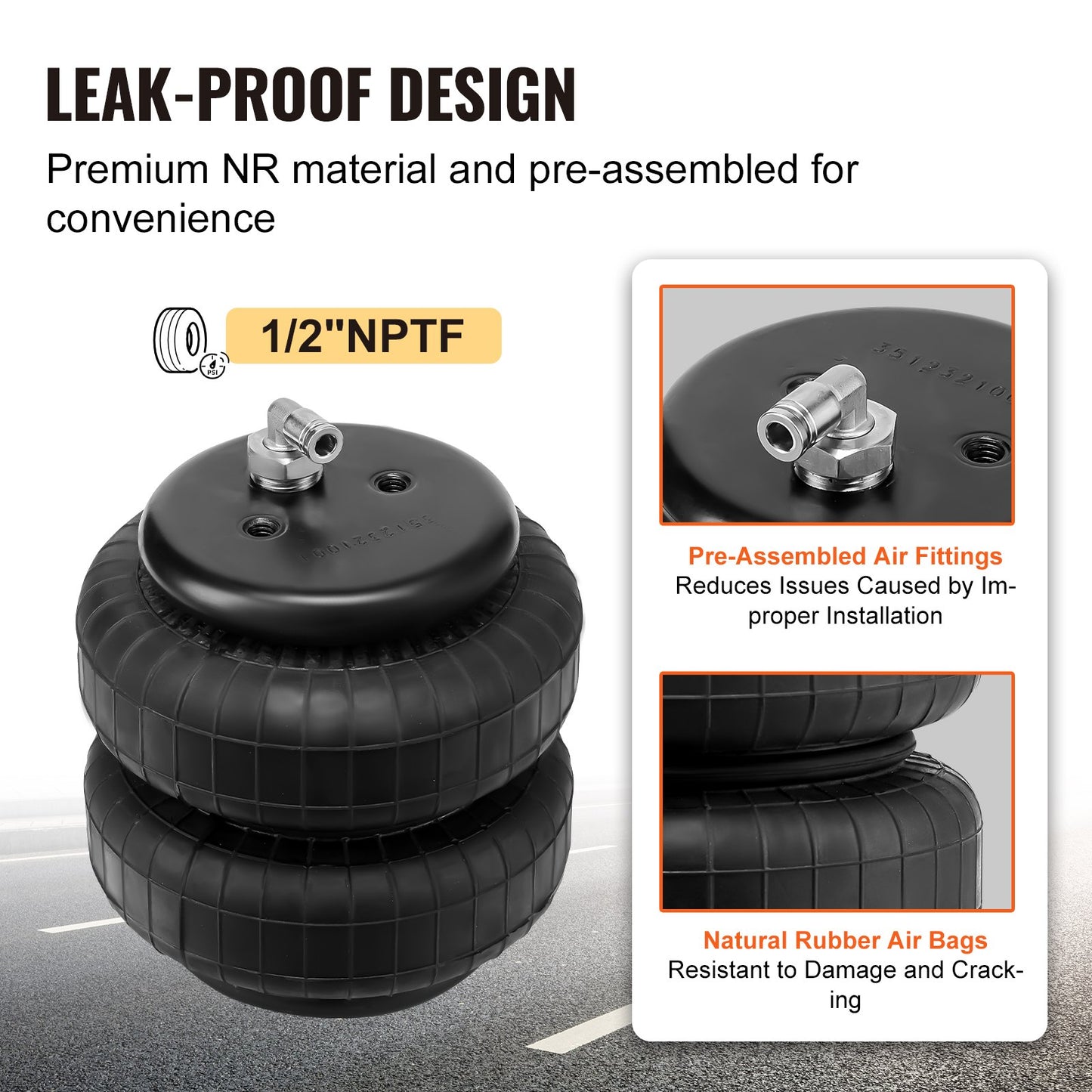 Krockkuddesats, luftfjädringsats kompatibel med 1999-2004 Ford F250/F350 2WD 4WD, 2008-2010 Ford F250/F350 2WD 4WD, 5000 lbs lastning, 5 till 100 PSI