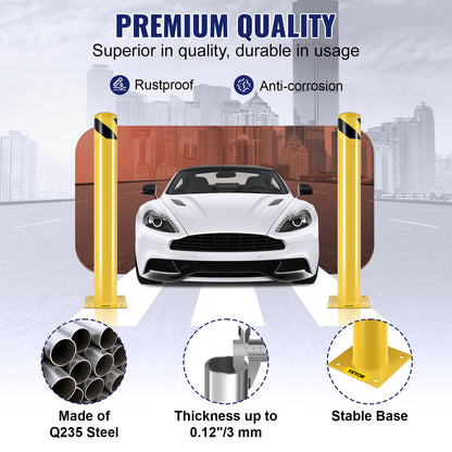 Safety Bollard, 36 Inch Height Bollard Post, 4.5 Inch Diameter Steel Pipe Safety Bollard Post, Yellow Steel Bollard, Steel Safety Bollard with 8 Anchor Bolts, Perfect for Traffic-Sensitive Area