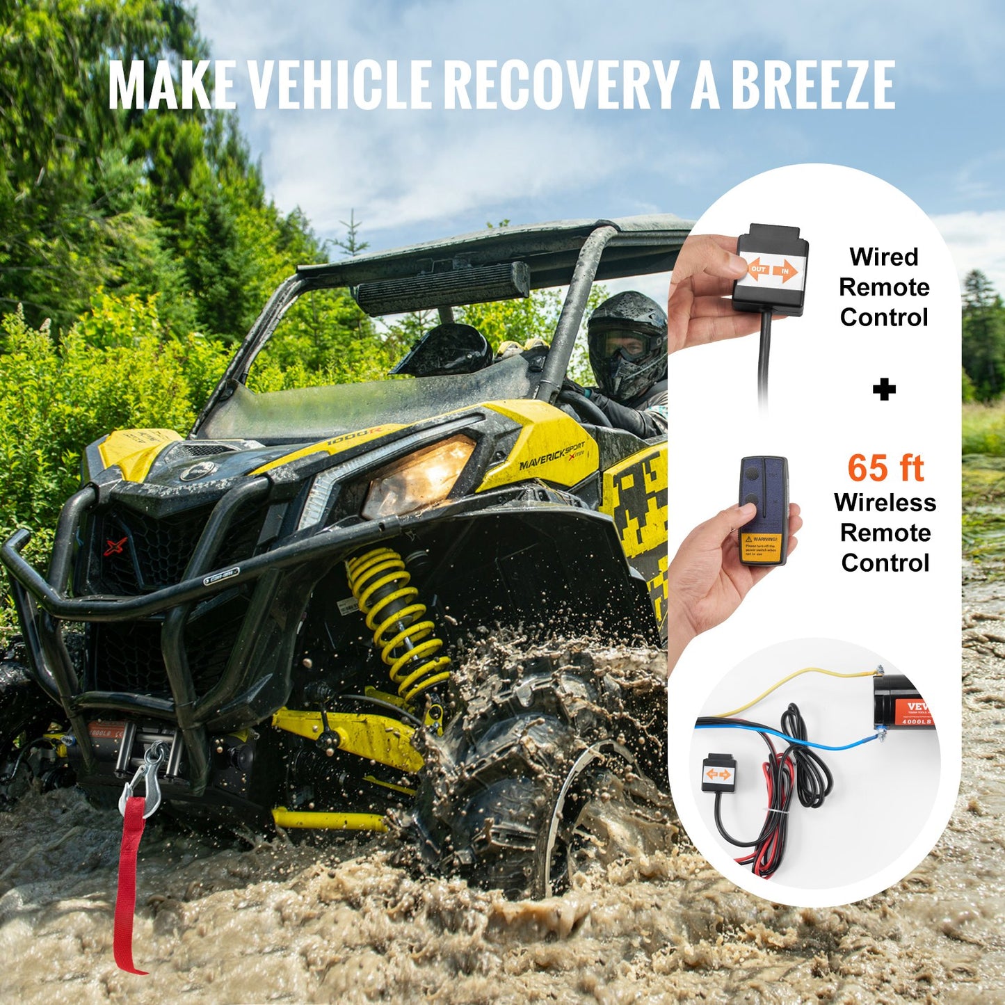 Elektrisk vinsch ATV UTV 1814,4 kg stålvajer IP55 vattentät fjärrkontroll