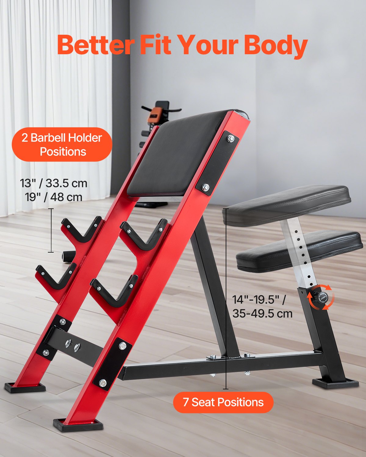 Preacher Curl Bench, styrketräningsbänkar, maxbelastning 660 LBS hemmagym, sittande arm isolerad skivstång hantel biceps station, justerbar viktbänk med stånghållare