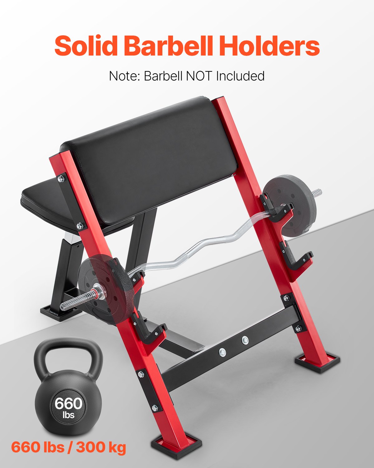 Preacher Curl Bench, styrketräningsbänkar, maxbelastning 660 LBS hemmagym, sittande arm isolerad skivstång hantel biceps station, justerbar viktbänk med stånghållare