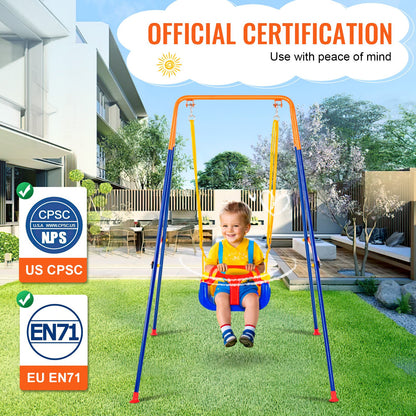 Swing Sets for Backyard, 3-in-1 Toddler Swing Set with 4 Sandbags, Foldable Metal Stand, Easy to Assemble, Swingset Indoor/Outdoor for Kids 3-6 Years, Youth 6-10 Years and Teenagers 10+