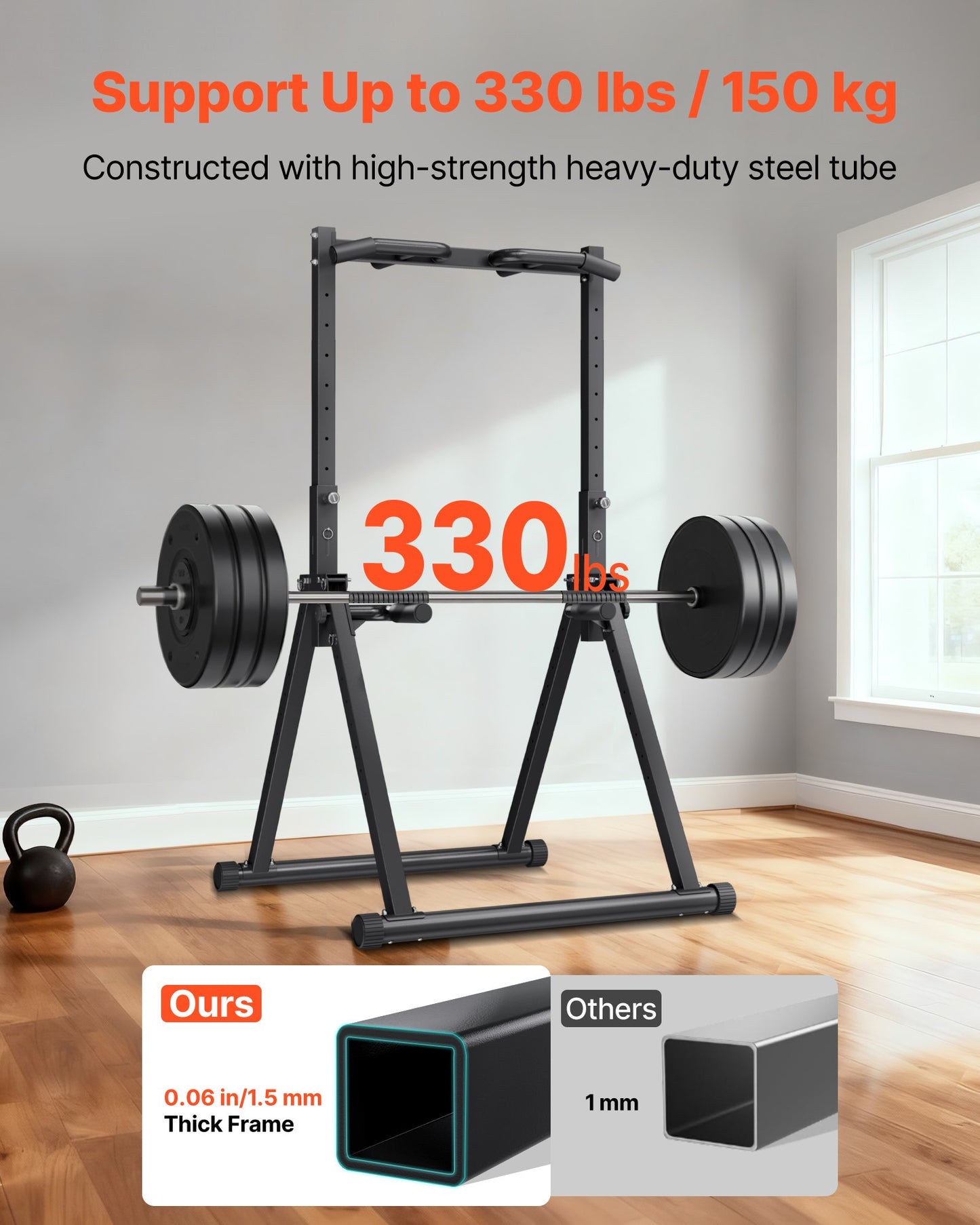 Pull Up Bar, 150kg Capacity Portable Pullup Bar Station, Pullup Bars Free Standing with Triangular Structure & Heavy-Duty Steel Tube, 9 Level Height Adjustment Gravity Fitness for Arms, Back