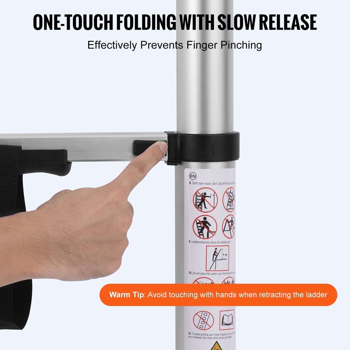 Teleskopstege, 12,5 fot A-formad förlängningsstege i aluminium, lätt, hopfällbar stege med flera knappar, kapacitet på 165 kg med stabilisatorstång, multifunktionella stegar för husbil, husbil