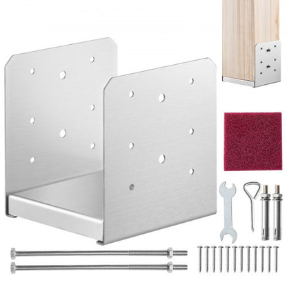 152,4x152,4 stolpbas, 1 st justerbart stolpankare i rostfritt stål (invändigt 150 x 139,7), justerbar stolpbas för paviljong, veranda, ledstång, dekorativ ankarplatta