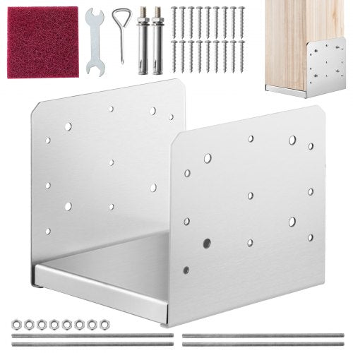 203,2x203,2 mm stolpbas, 1 st justerbart stolpankare i rostfritt stål (invändigt 198 x 185), justerbar stolpbas för paviljong, veranda, ledstång, dekorativ ankarplatta