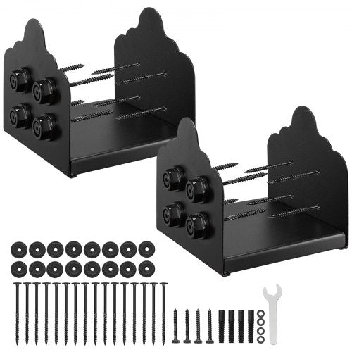 8x8 stolpbas 2 st, innermått 7,9x7,5 tum / 200x190 mm stolpfästen, kraftiga däckstolpar i kolstål, trästolpfästen för paviljongdäck, stöddäck, bottenplatta, svart