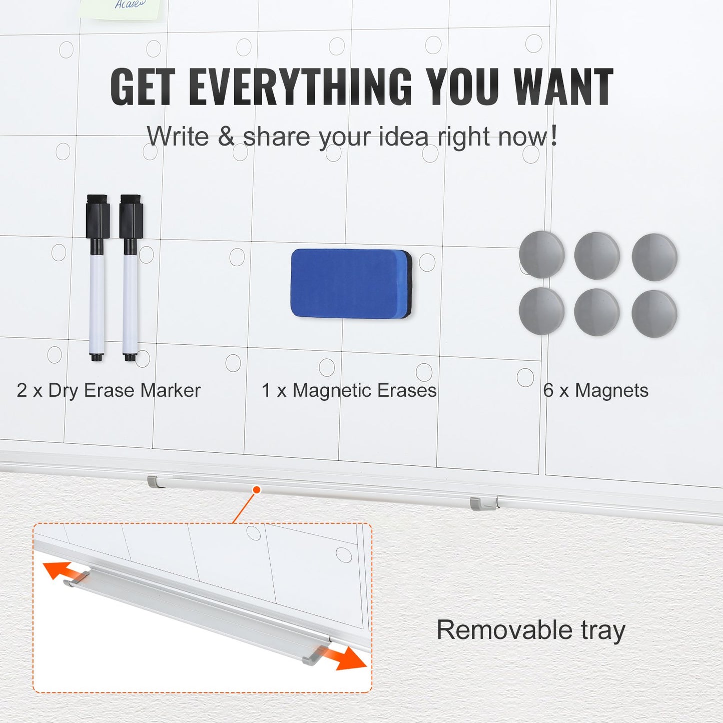 Kalender whiteboard, 36 x 24 tum magnetisk whiteboardtavla med torr raderbar pappersavtryck, månadsplanerare whiteboard för vägg, 1 magnetisk raderbar och 2 torra markörer och flyttbar bricka för restaurang, kontor, hemskola