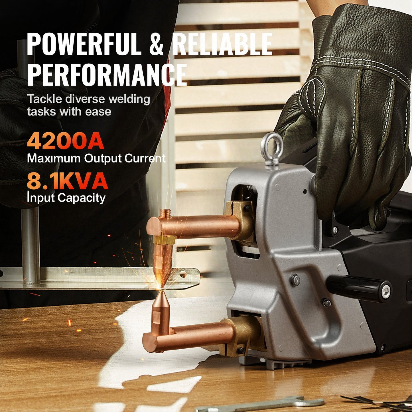 Portable Spot Welder, 4mm Thick Spot Welder Machine with 8.1KVA Input Capacity, 4200A Electric Metal Sheet Welding Machine Handheld Welding Tip Gun