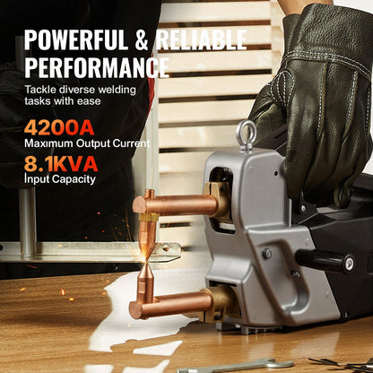 Portable Spot Welder, 4mm Thick Spot Welder Machine with 8.1KVA Input Capacity, 4200A Electric Metal Sheet Welding Machine Handheld Welding Tip Gun