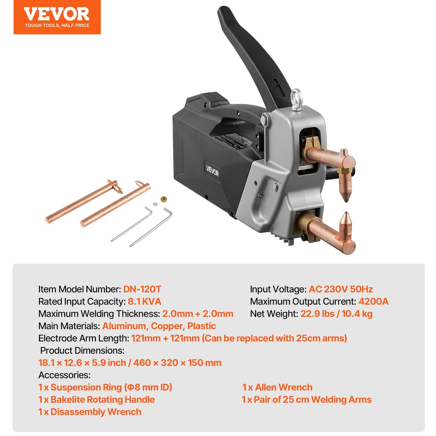Portable Spot Welder, 4mm Thick Spot Welder Machine with 8.1KVA Input Capacity, 4200A Electric Metal Sheet Welding Machine Handheld Welding Tip Gun