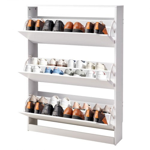 Shoe Cabinet with 3 Flip Drawers, Modern Shoes Storage Cabinet with Anti-Tipping Device, Freestanding Shoe Rack Organizer, Ideal for Entryway, Hallway, Bedroom, Living Room, Closet, White