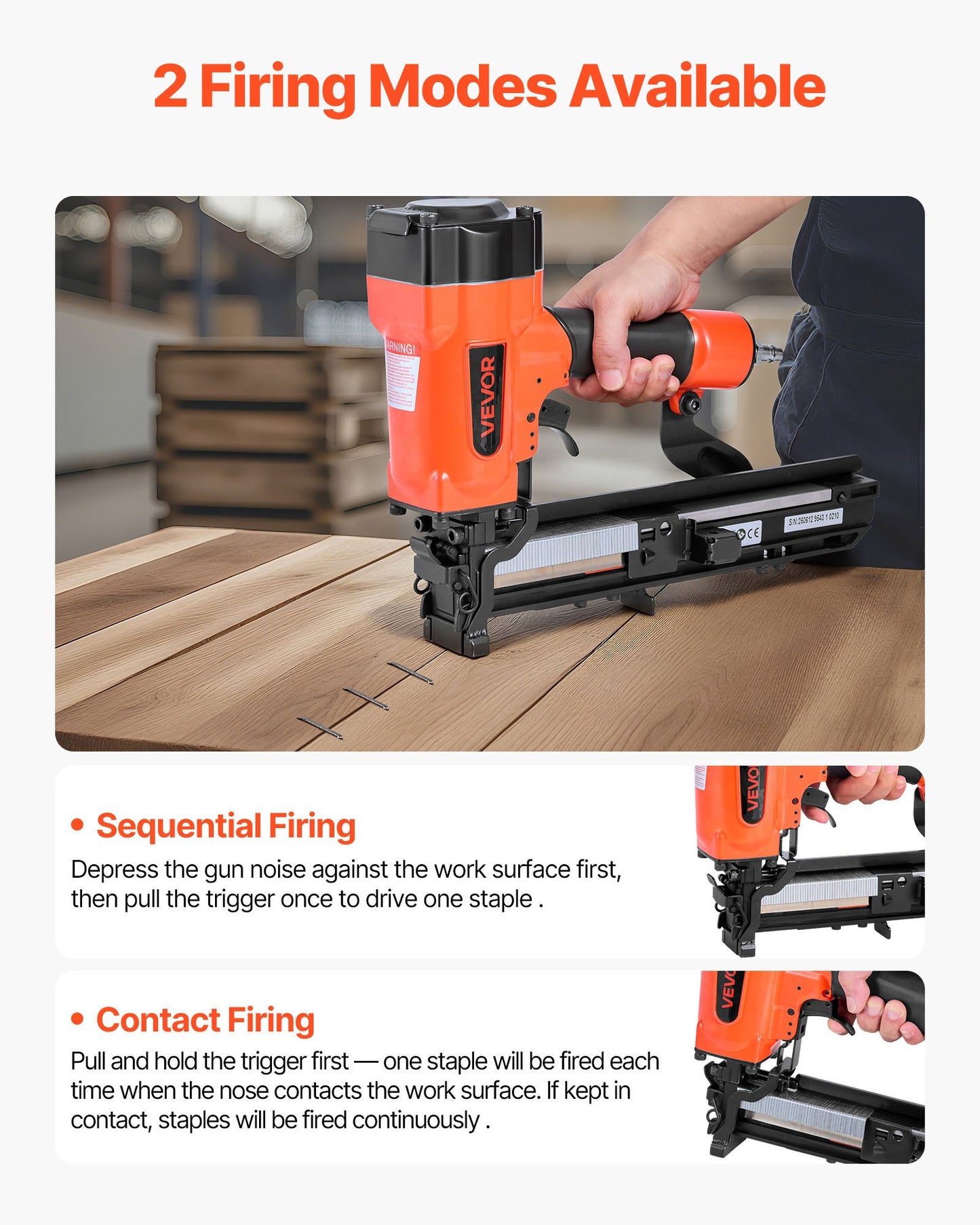 Pneumatic Staple Gun, 16 Gauge 26.4mm Wide Crown Pneumatic Stapler 16mm to 38mm Length, 70-120PSI Air Staple Gun with Two Firing Modes for Roof Decking, Wall Sheathing, Fencing, Subflooring