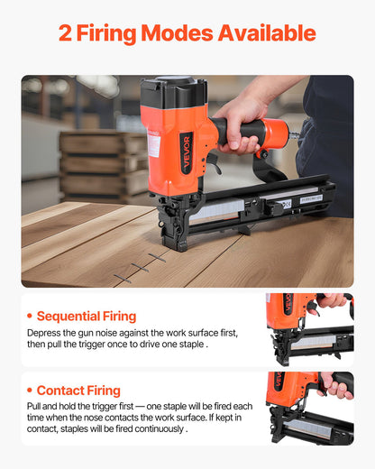 Pneumatic Staple Gun, 16 Gauge 26.4mm Wide Crown Pneumatic Stapler 16mm to 38mm Length, 70-120PSI Air Staple Gun with Two Firing Modes for Roof Decking, Wall Sheathing, Fencing, Subflooring