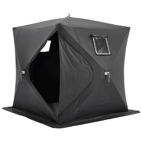Bärbart isskydd, 3-4 personers popup-isfisketält, 43 kvadratfot fiskyta, isskydd för vinterfiske, vattentät Oxford-isbit med ankare/rep/bärväska, 90"x90", svart
