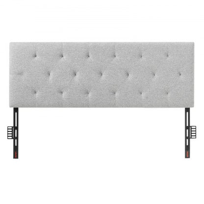 Huvudgavel, fullstor huvudgavel med justerbar höjd, bekväm diamantformad kupa för fullstor säng, B 56,3 x H (35,6-47,4) tum, perfekt för sovrum, hotell, hemvistelse, sovsal, ljusgrå